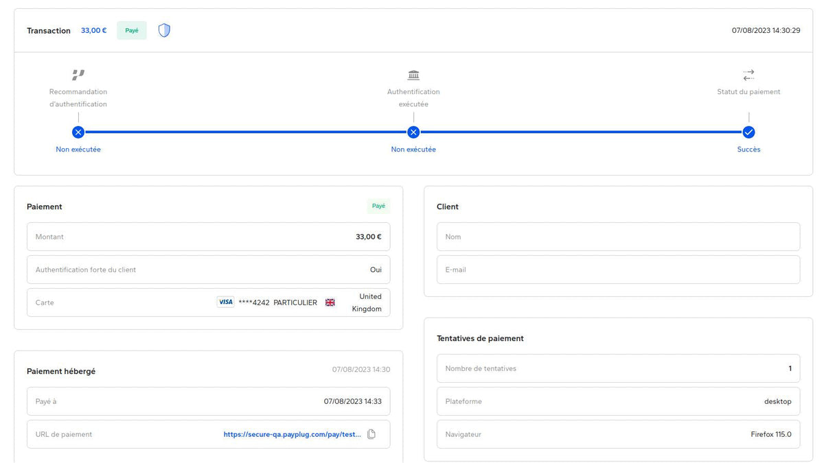 Détail d'un paiement Payplug