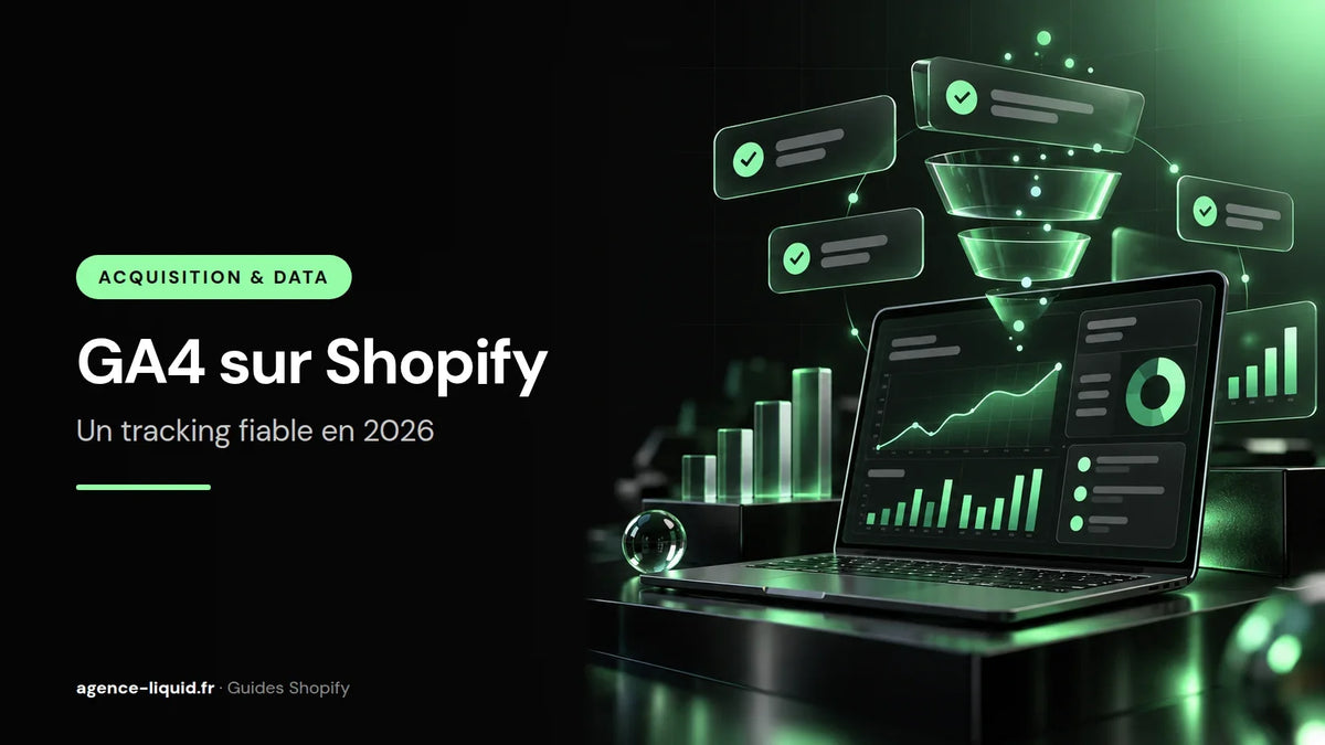 Tableau de bord GA4 et entonnoir de conversion d'une boutique Shopify