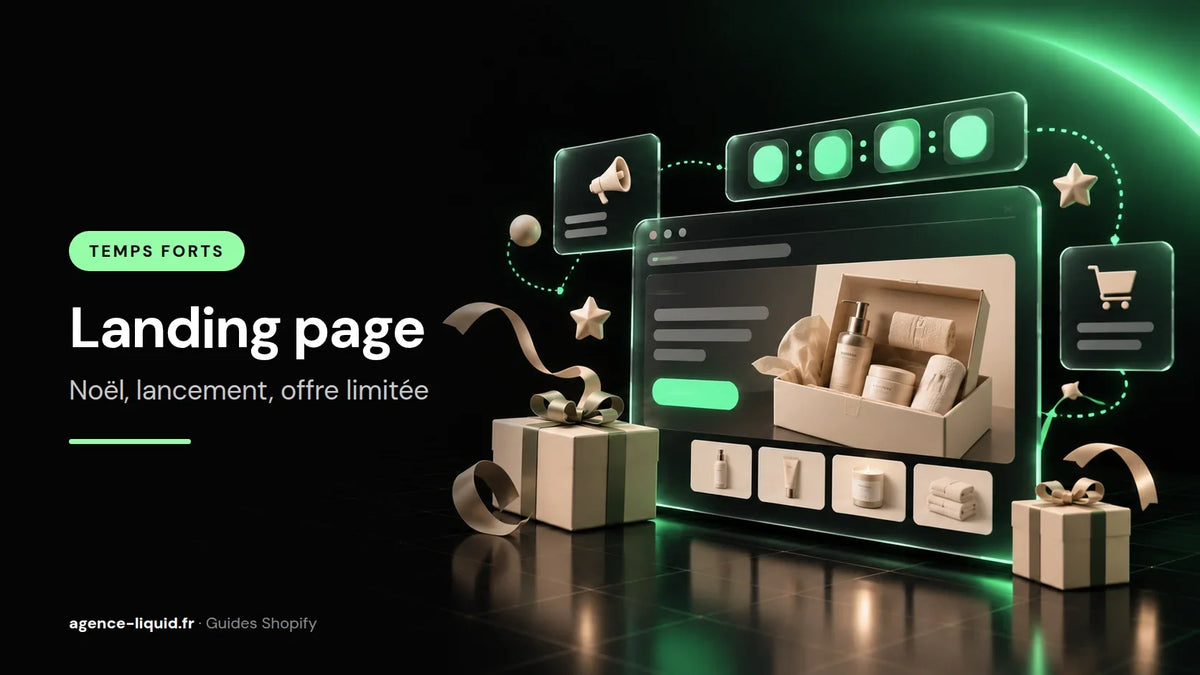 Landing page Shopify de Noël avec coffret cadeau et compte à rebours