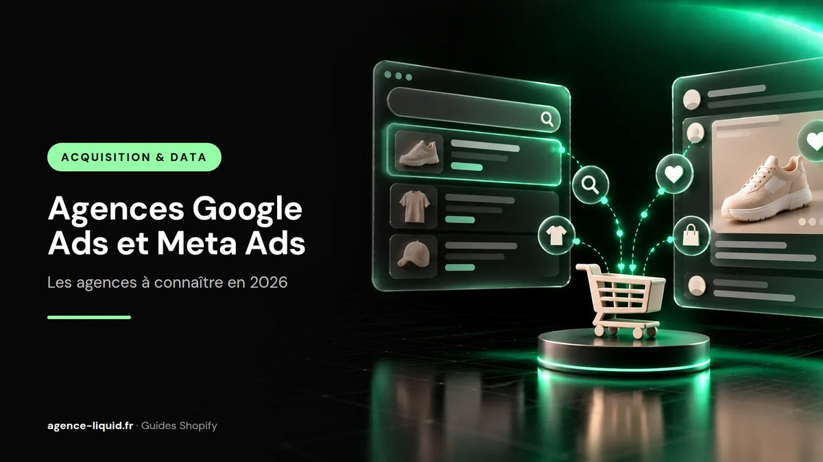 Bannière du guide Shopify : agences Google Ads et Meta Ads pour l'e-commerce