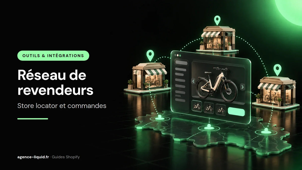 Boutique Shopify de vélo électrique reliée à un réseau de revendeurs sur une carte